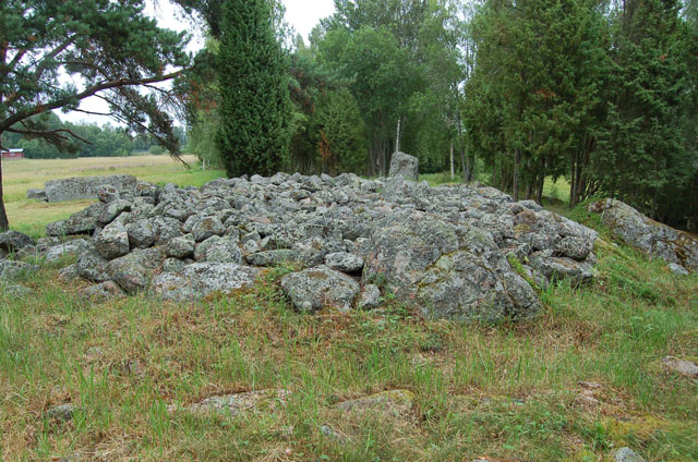 Kuva: Savemäen pyöreä reunakehällinen hautaröykkiö etelästä. Teija Tiitinen 20.07.2009
