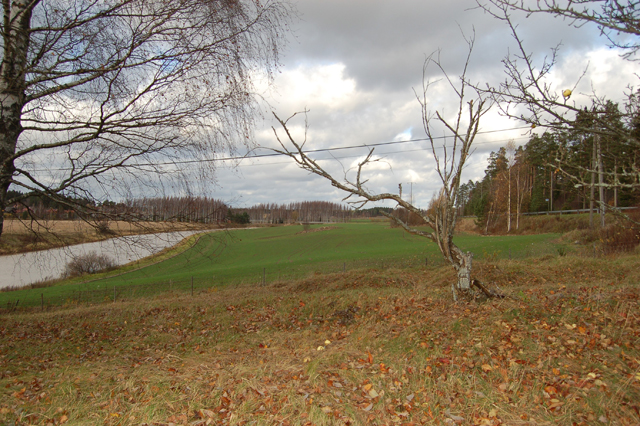 Kuva: Kukkarkoski Muinaisjäännösalueen jäljellä olevaa osaa etelästä. Kalmistoalue sijainnut aikoinaan kuvan vasemmassa laidassa hahmottuvan tien kohdalla (paikka ei näy kuvassa). Teija Tiitinen 22.10.2008
