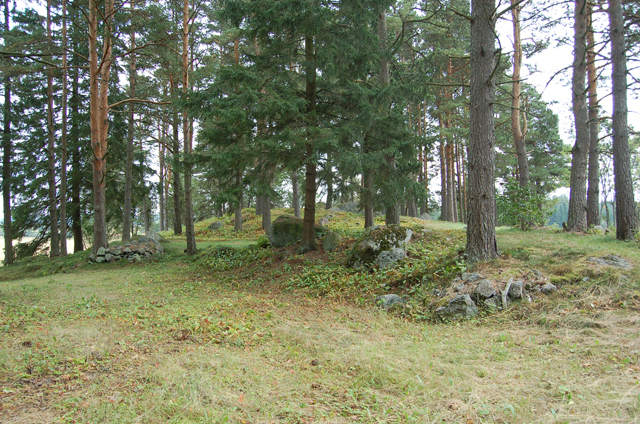 Isotalo alueella sijaitsevia kivirakenteita, taustalla näkyy röykkiö VIII Teija Tiitinen 02.09.2009