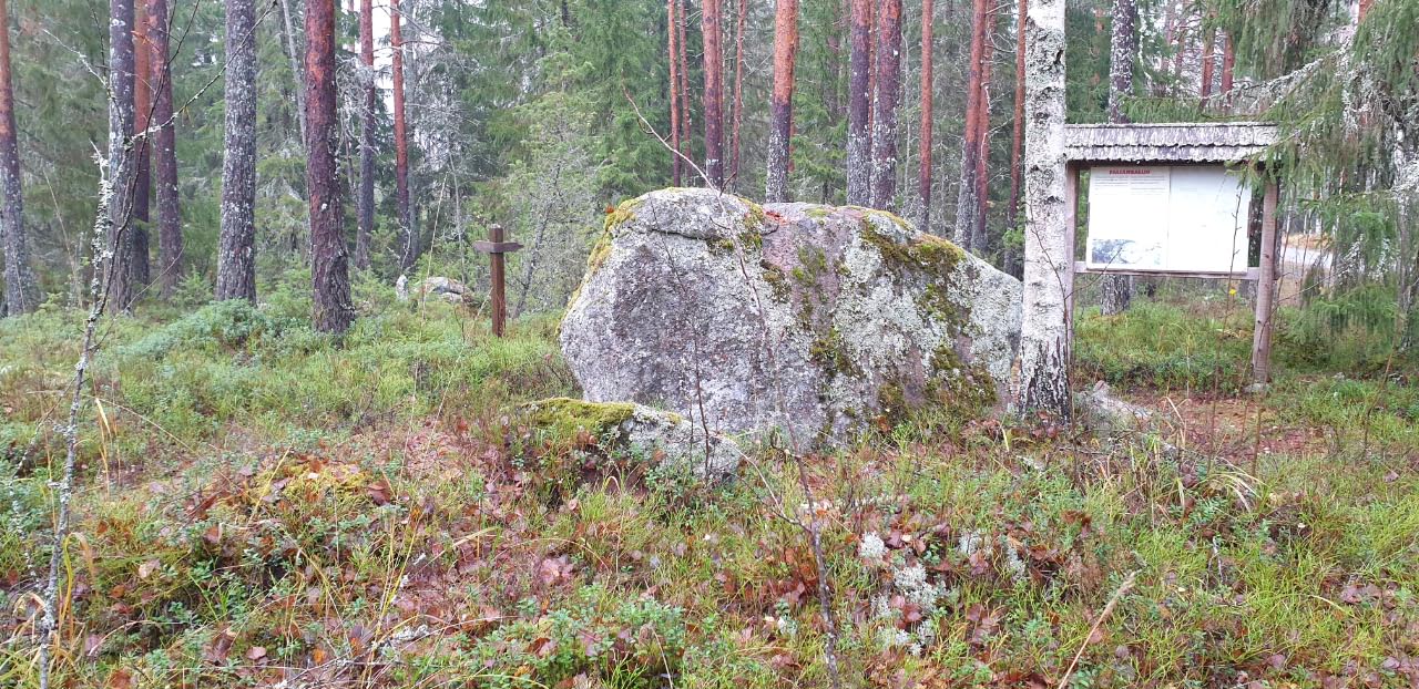 Kuva: Hämeenlinna Palsankallio, rajakivi lounaasta. Teija Tiitinen 26.10.2020