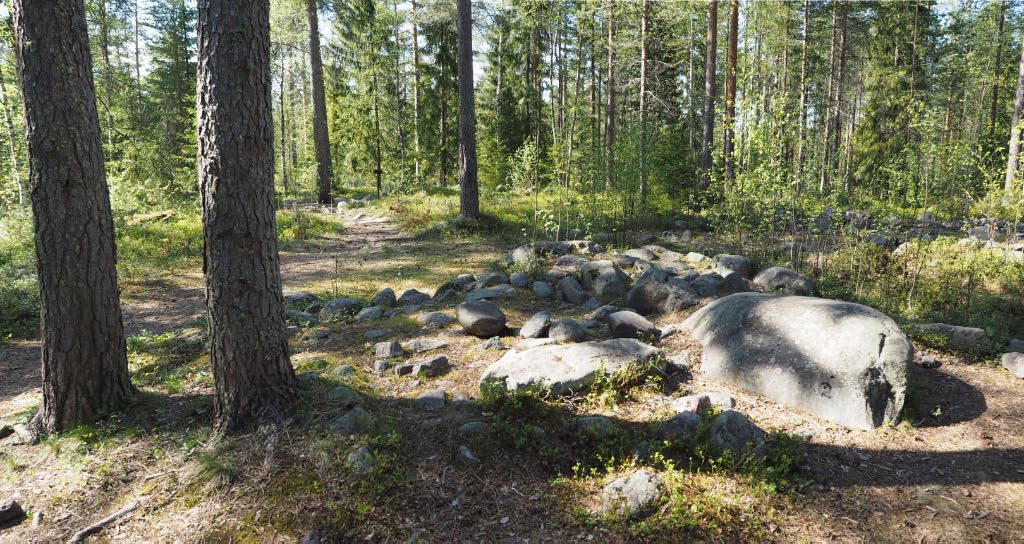 Kuva: Oulu Välikangas. Röykkiö 1 kuvattuna kohti pohjoista. Takavasemmalla röykkiö 4, ja takaoikealla röykkiö 2. Teemu Mökkönen 2.6.2020