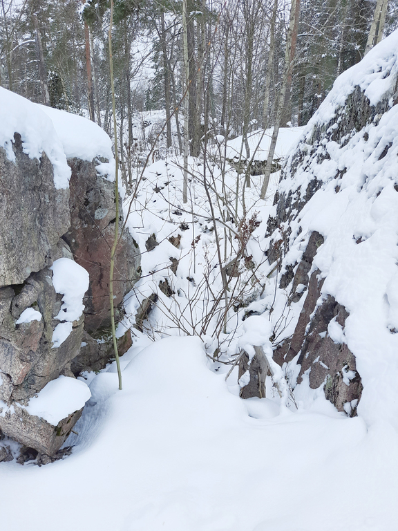 Kuva: Helsinki, Kivikko, tukikohta IV:13. Kohteella on kallioon louhittua ja maahan kaivettua hautaa. Helsingin kaupunginmuseo. CC BY 4.0 Heini Hämäläinen 8.1.2021