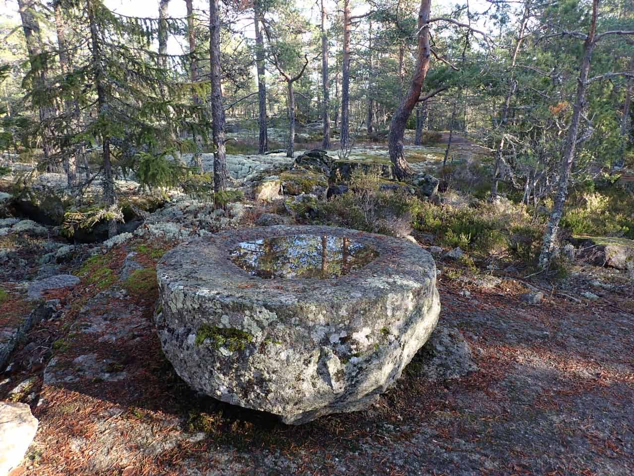Kuva: Puolivalmis myllynkivi kalliolla louhoksen reunalla. Lahden museot / Päijät-Hämeen alueellinen vastuumuseo. CC BY 4.0 Hannu Poutiainen 7.11.2020