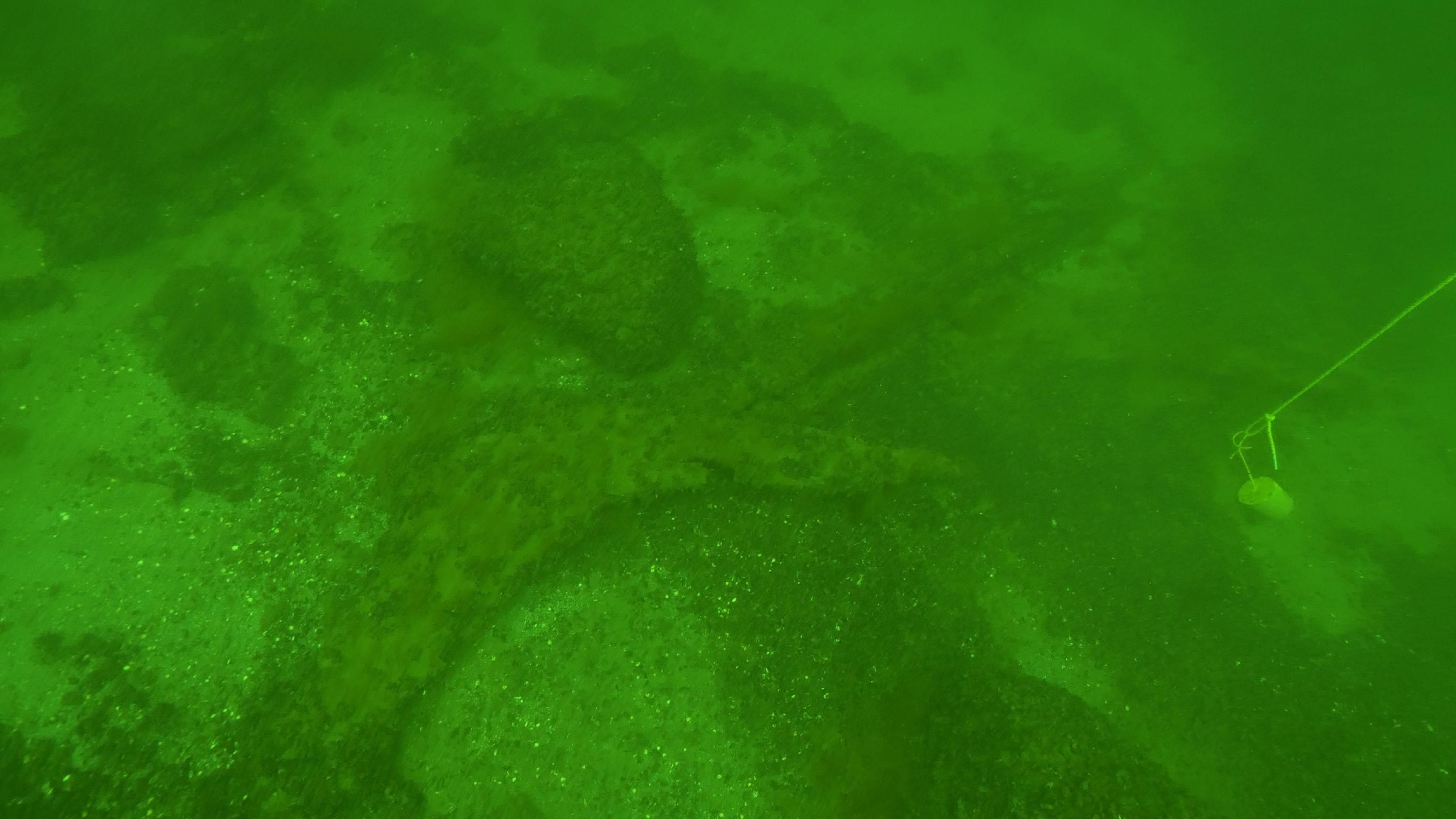 Kuva: Vidskärin hylyn irrallisia rakenneosia meren pohjassa. Kuvakaappaus vedenalaisvideolta. Riikka Tevali 11.5.2019